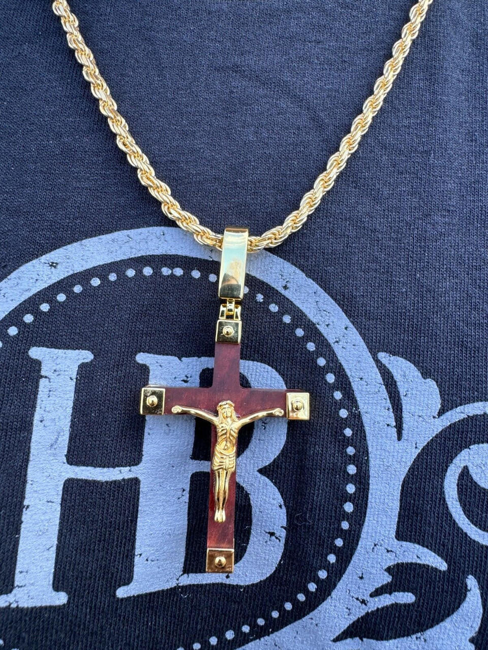 Natural Wood Plain Jesus Cross Pendant | 14k Gold Vermeil Or 925 Silver