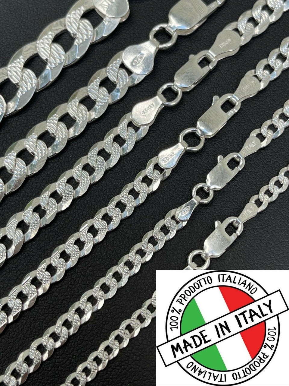Flat Curb Cuban Chain Necklace | Diamond Cut 925 Sterling Silver