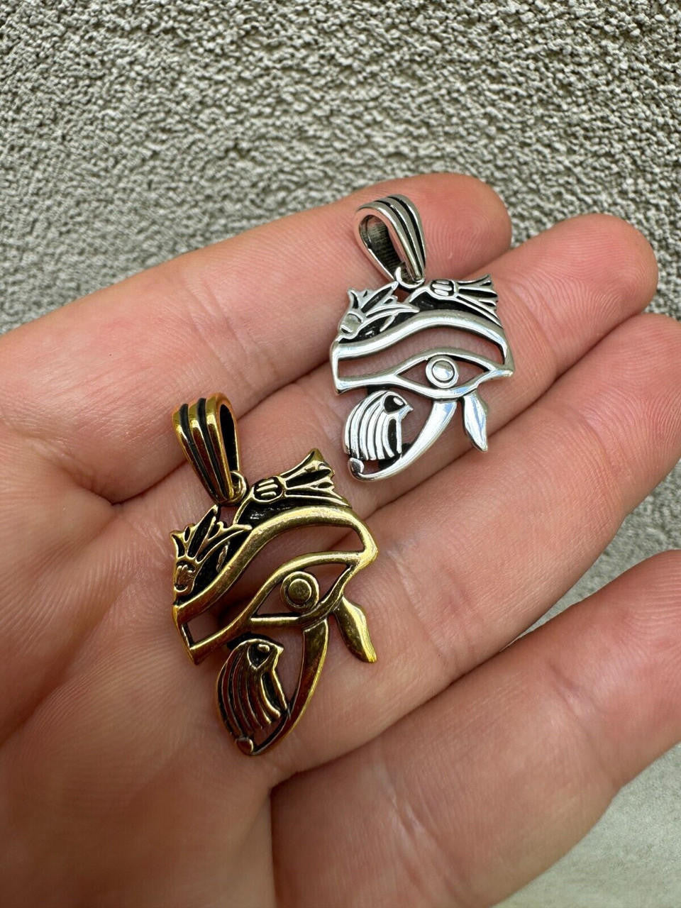 Egyptian Eye Of Horus Evil Eye Pendant | 14k Gold Vermeil or Oxidized 925 Silver