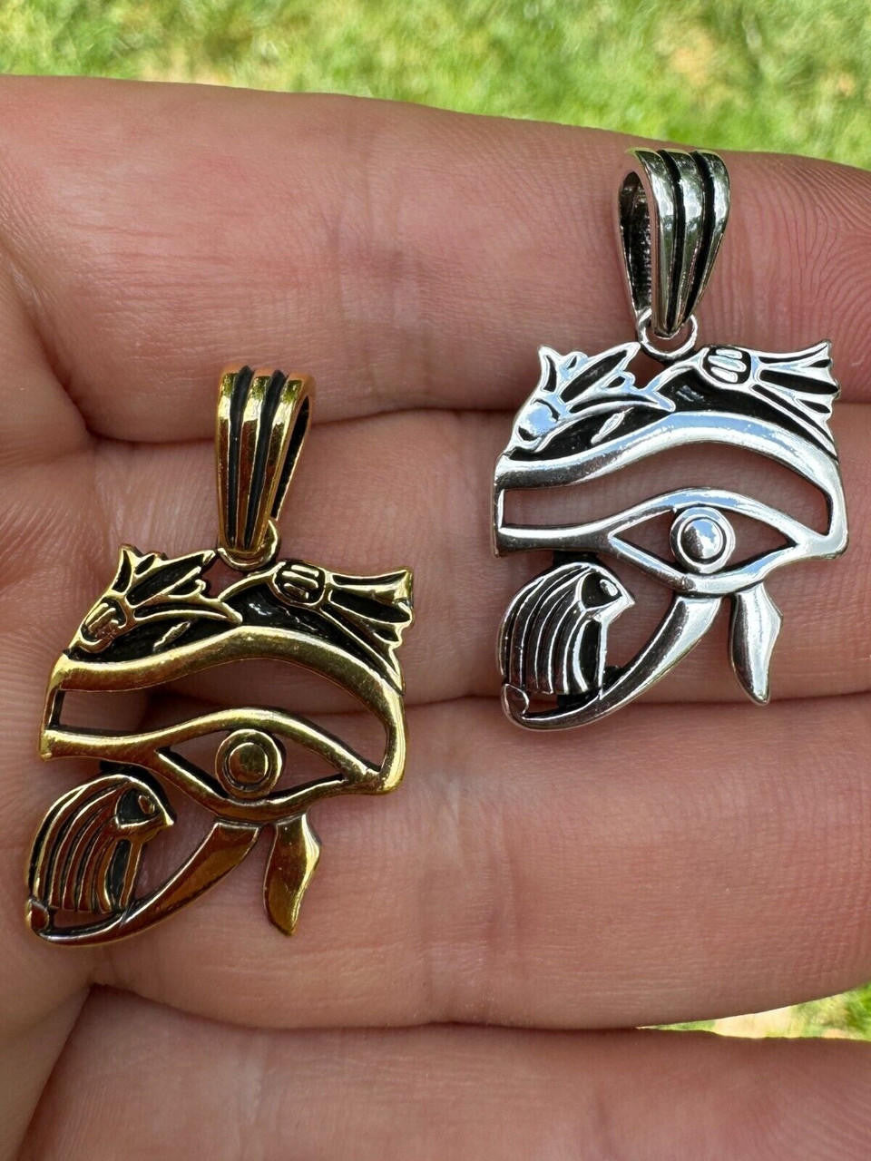 Egyptian Eye Of Horus Evil Eye Pendant | 14k Gold Vermeil or Oxidized 925 Silver
