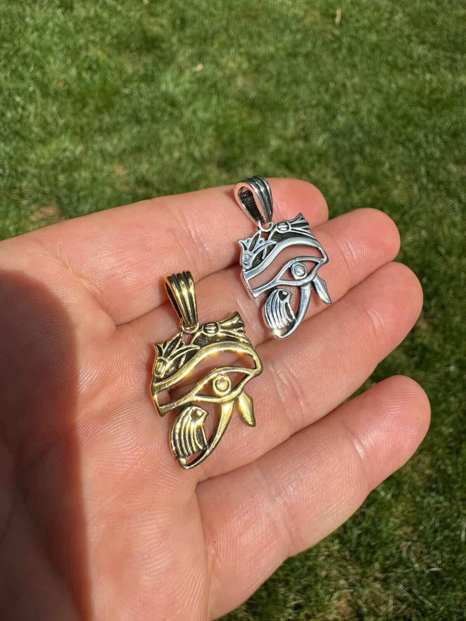 Egyptian Eye Of Horus Evil Eye Pendant | 14k Gold Vermeil or Oxidized 925 Silver