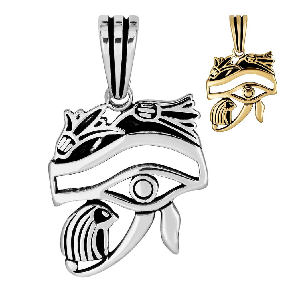 Egyptian Eye Of Horus Evil Eye Pendant | 14k Gold Vermeil or Oxidized 925 Silver