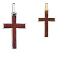 Wood Inlay Plain Religious Cross Pendant | 14k Gold Vermeil Or 925 Silver
