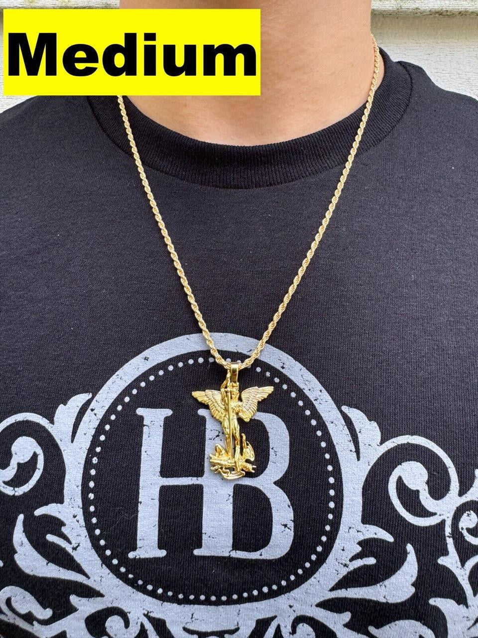 Artwork Saint St Michael Slaying Dragon Archangel Pendant | 14k Gold Vermeil 925 Silver