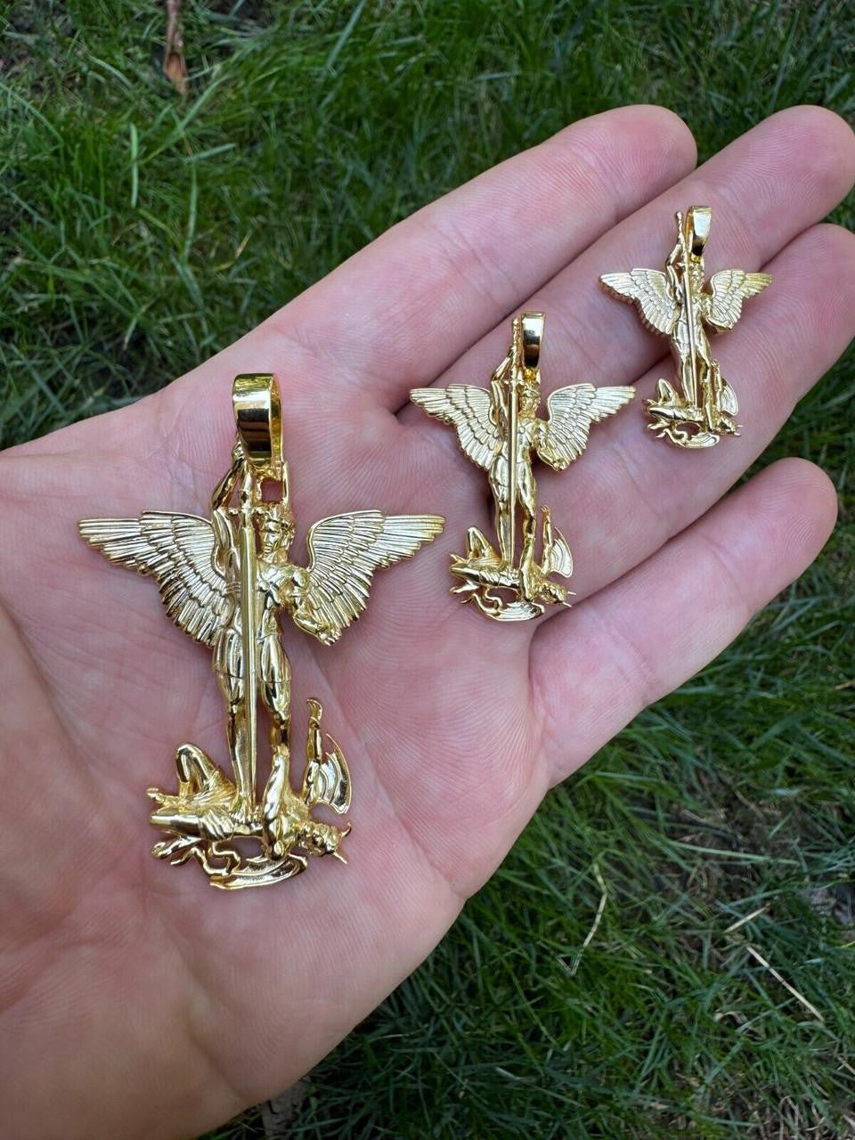 Artwork Saint St Michael Slaying Dragon Archangel Pendant | 14k Gold Vermeil 925 Silver