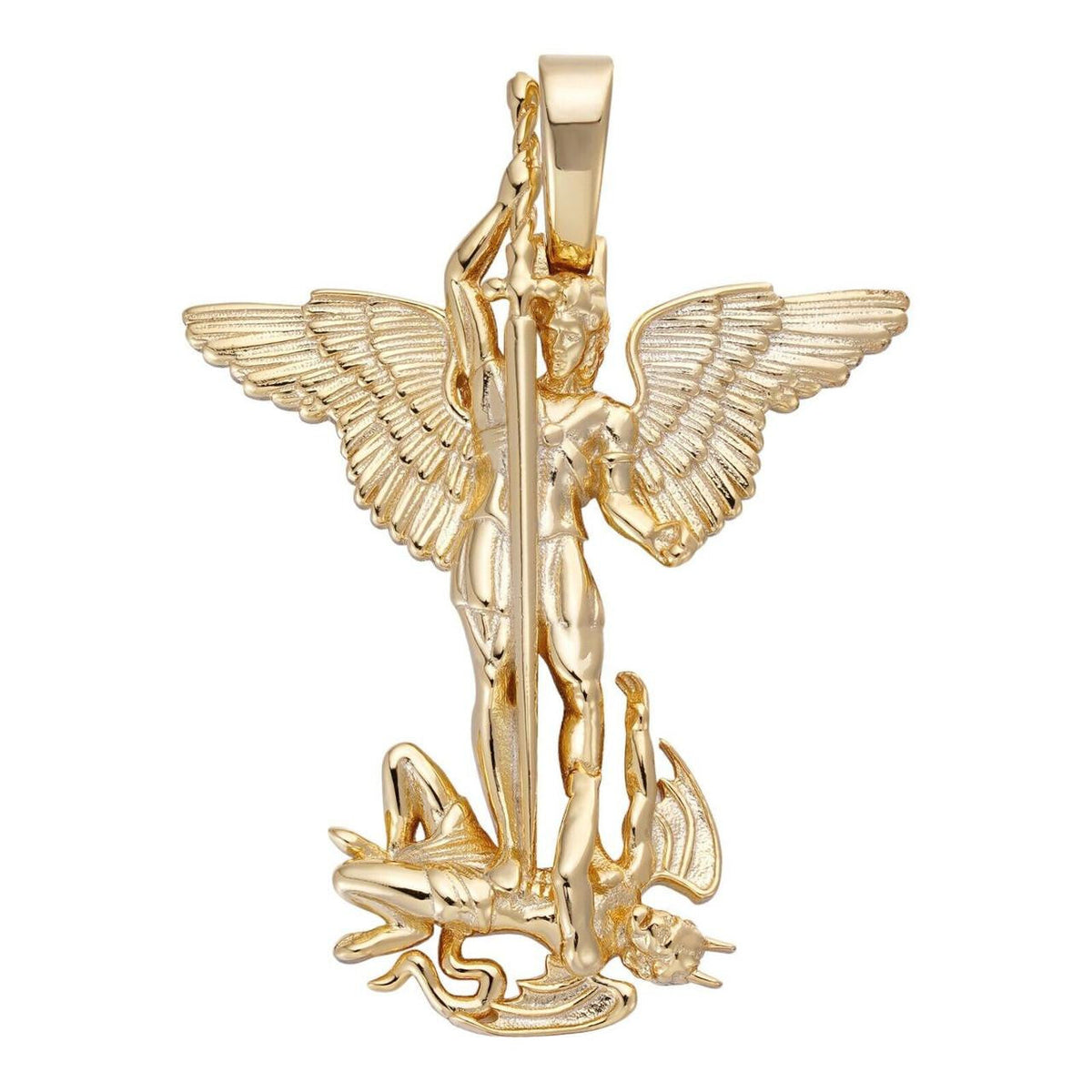 Artwork Saint St Michael Slaying Dragon Archangel Pendant | 14k Gold Vermeil 925 Silver