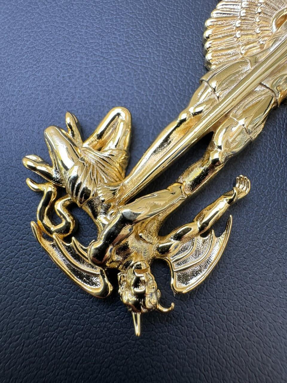 Artwork Saint St Michael Slaying Dragon Archangel Pendant | 14k Gold Vermeil 925 Silver