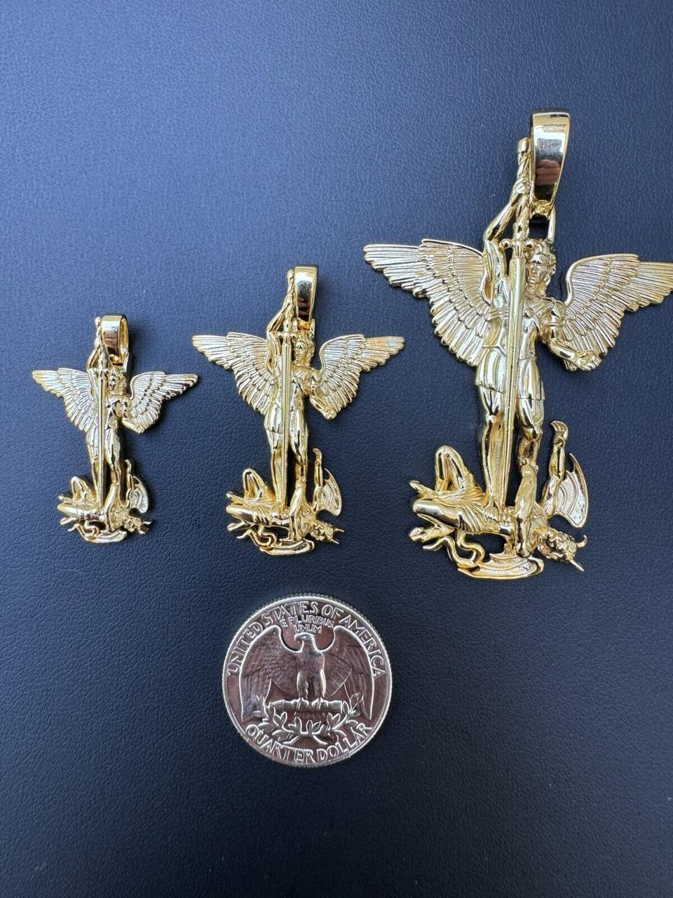 Artwork Saint St Michael Slaying Dragon Archangel Pendant | 14k Gold Vermeil 925 Silver