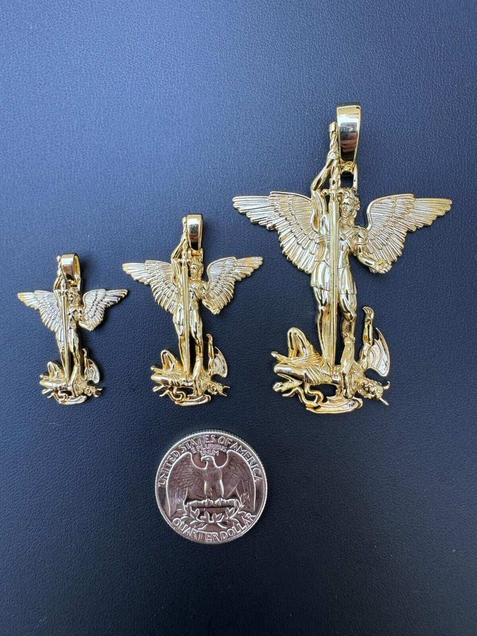 Artwork Saint St Michael Slaying Dragon Archangel Pendant | 14k Gold Vermeil 925 Silver