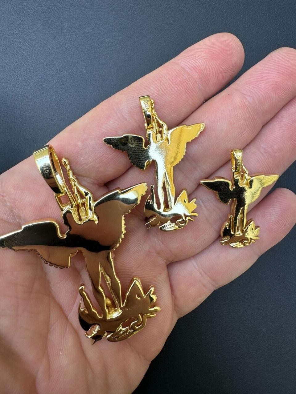 Artwork Saint St Michael Slaying Dragon Archangel Pendant | 14k Gold Vermeil 925 Silver