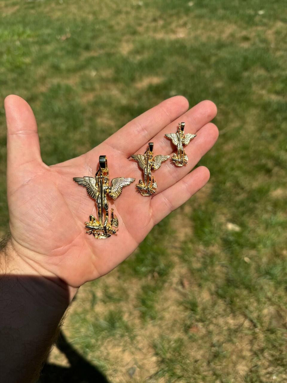 Artwork Saint St Michael Slaying Dragon Archangel Pendant | 14k Gold Vermeil 925 Silver