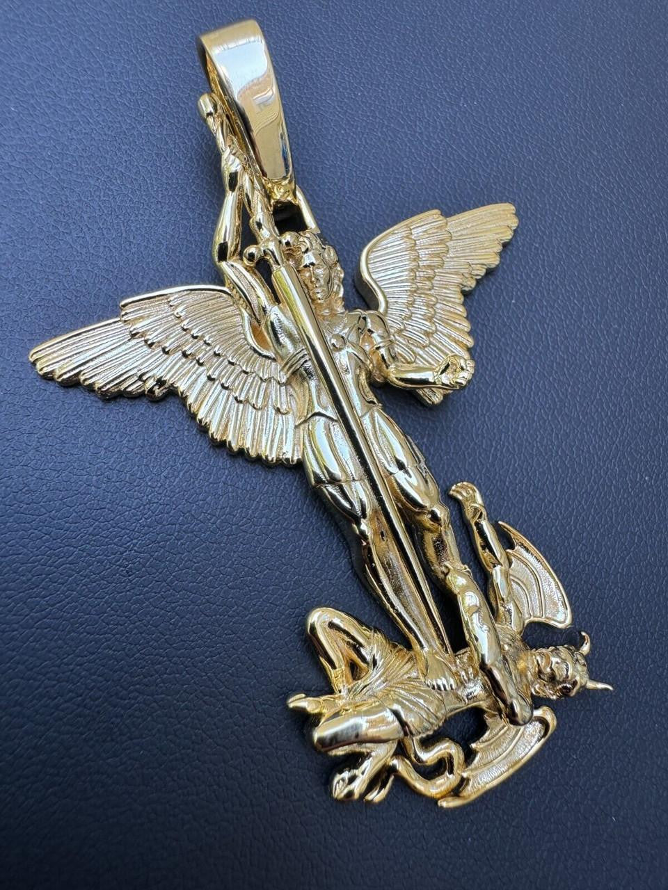 Artwork Saint St Michael Slaying Dragon Archangel Pendant | 14k Gold Vermeil 925 Silver