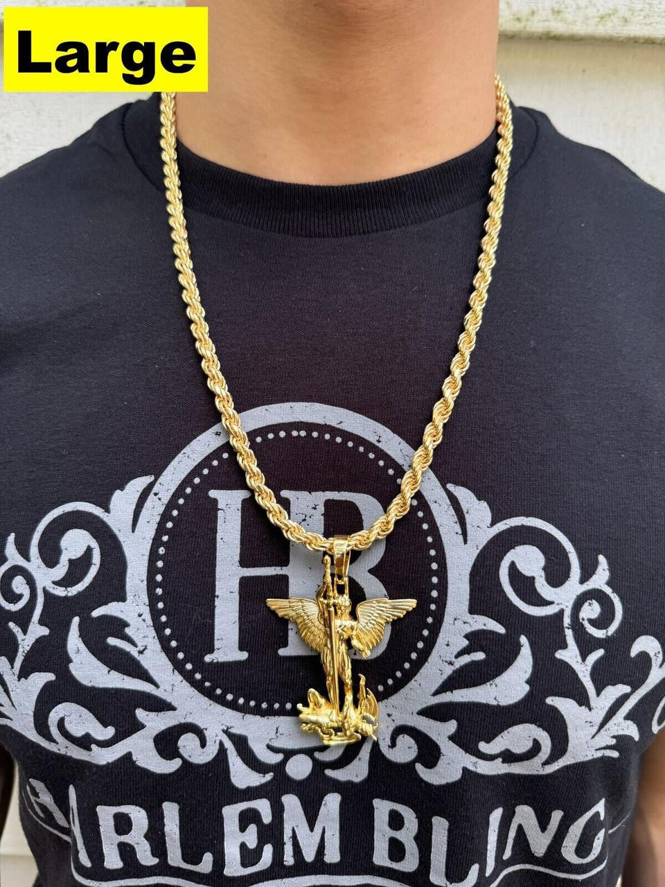 Artwork Saint St Michael Slaying Dragon Archangel Pendant | 14k Gold Vermeil 925 Silver