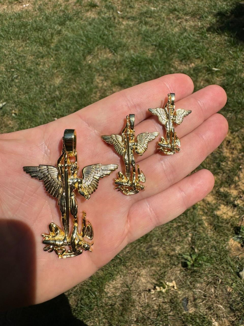 Artwork Saint St Michael Slaying Dragon Archangel Pendant | 14k Gold Vermeil 925 Silver