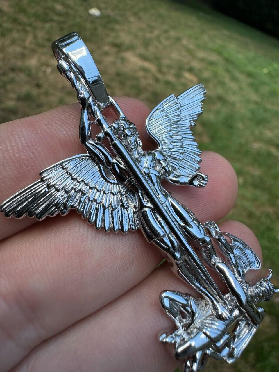 Artwork Saint St Michael Slaying Dragon Archangel Pendant | 925 Silver