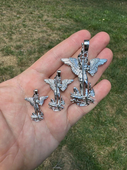 Artwork Saint St Michael Slaying Dragon Archangel Pendant | 925 Silver