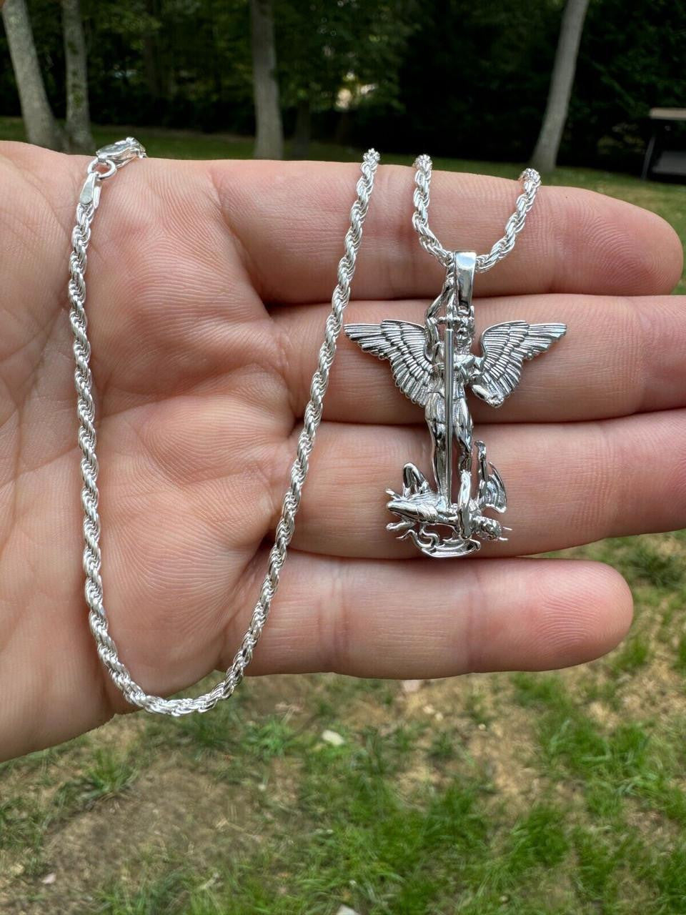 Artwork Saint St Michael Slaying Dragon Archangel Pendant | 925 Silver