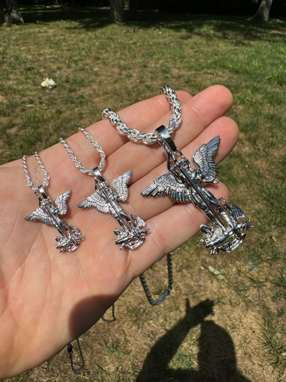 Artwork Saint St Michael Slaying Dragon Archangel Pendant | 925 Silver