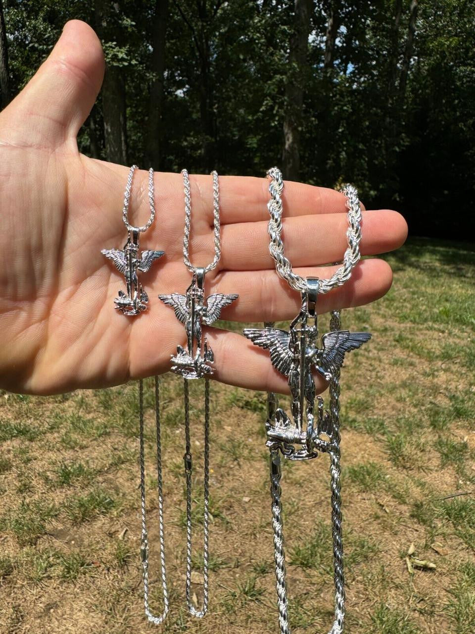 Artwork Saint St Michael Slaying Dragon Archangel Pendant | 925 Silver