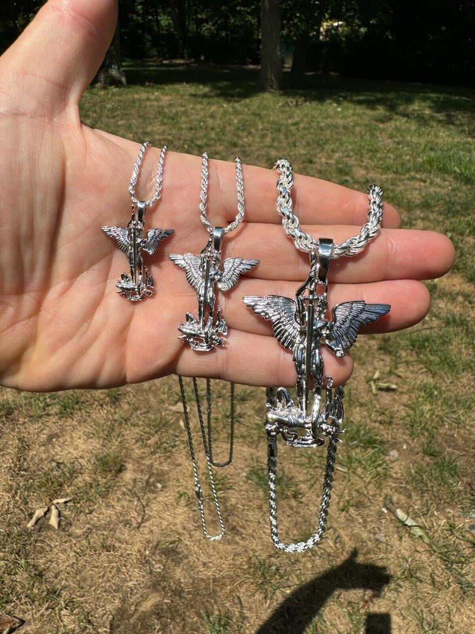 Artwork Saint St Michael Slaying Dragon Archangel Pendant | 925 Silver