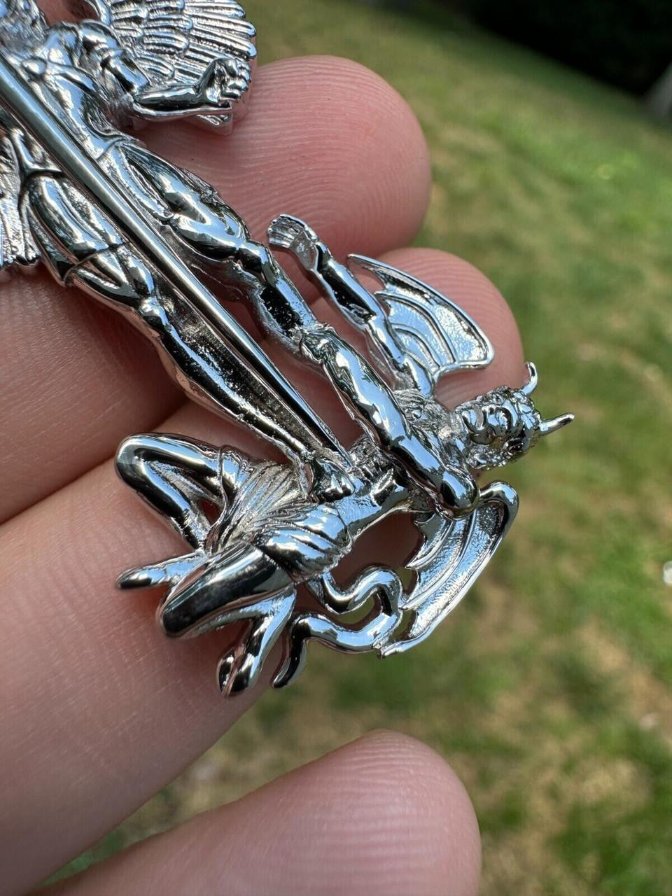 Artwork Saint St Michael Slaying Dragon Archangel Pendant | 925 Silver