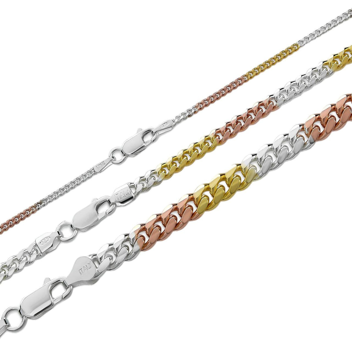 Miami Cuban Link Chain Necklace | TRICOLOR 14k Rose & Yellow Gold Vermeil 925 Sterling Silver