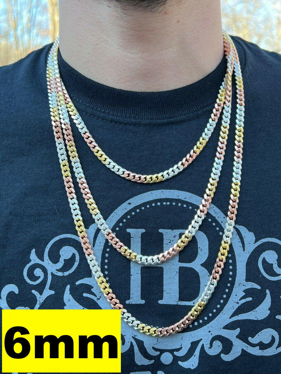 Miami Cuban Link Chain Necklace | TRICOLOR 14k Rose & Yellow Gold Vermeil 925 Sterling Silver