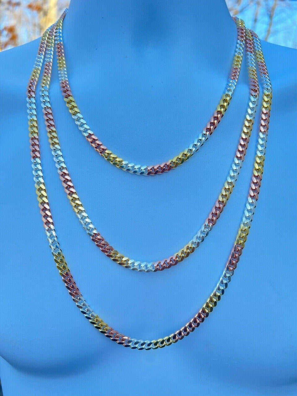 Miami Cuban Link Chain Necklace | TRICOLOR 14k Rose & Yellow Gold Vermeil 925 Sterling Silver