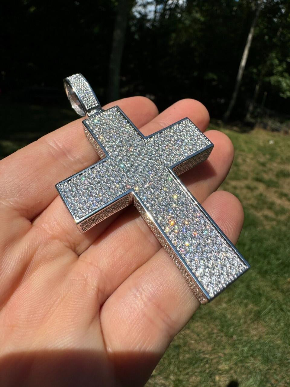 Moissanite Boss From All Sides 3D Iced Out Cross Pendant | 925 Silver