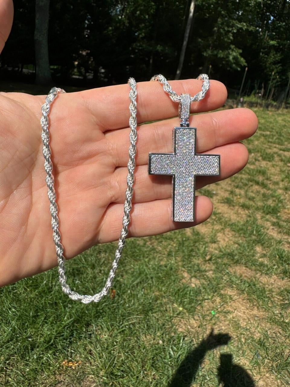 Moissanite Boss From All Sides 3D Iced Out Cross Pendant | 925 Silver
