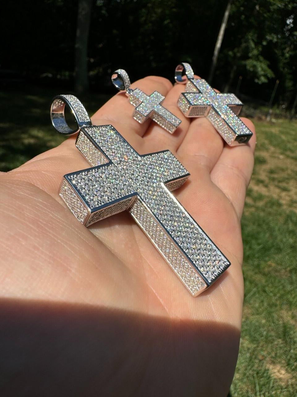 Moissanite Boss From All Sides 3D Iced Out Cross Pendant | 925 Silver