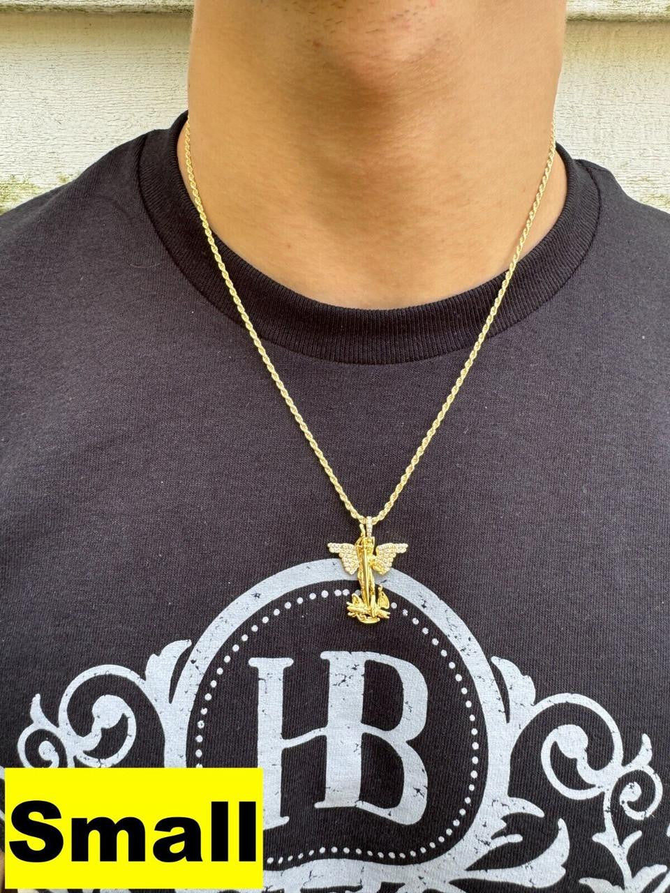 Moissanite Artwork Saint St Michael Slaying Dragon Archangel Pendant | 14k Gold Vermeil 925 Silver