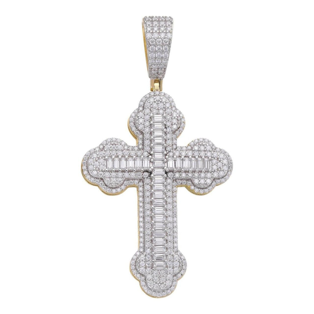 Moissanite Baguette Gothic Iced Out Cross Pendant | 14k Gold Vermeil 925 Silver
