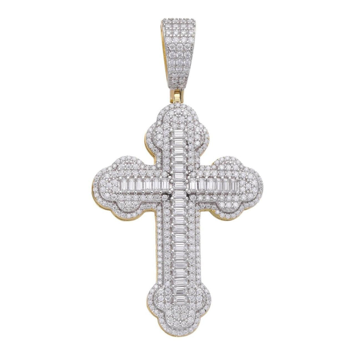 Moissanite Baguette Gothic Iced Out Cross Pendant | 14k Gold Vermeil 925 Silver