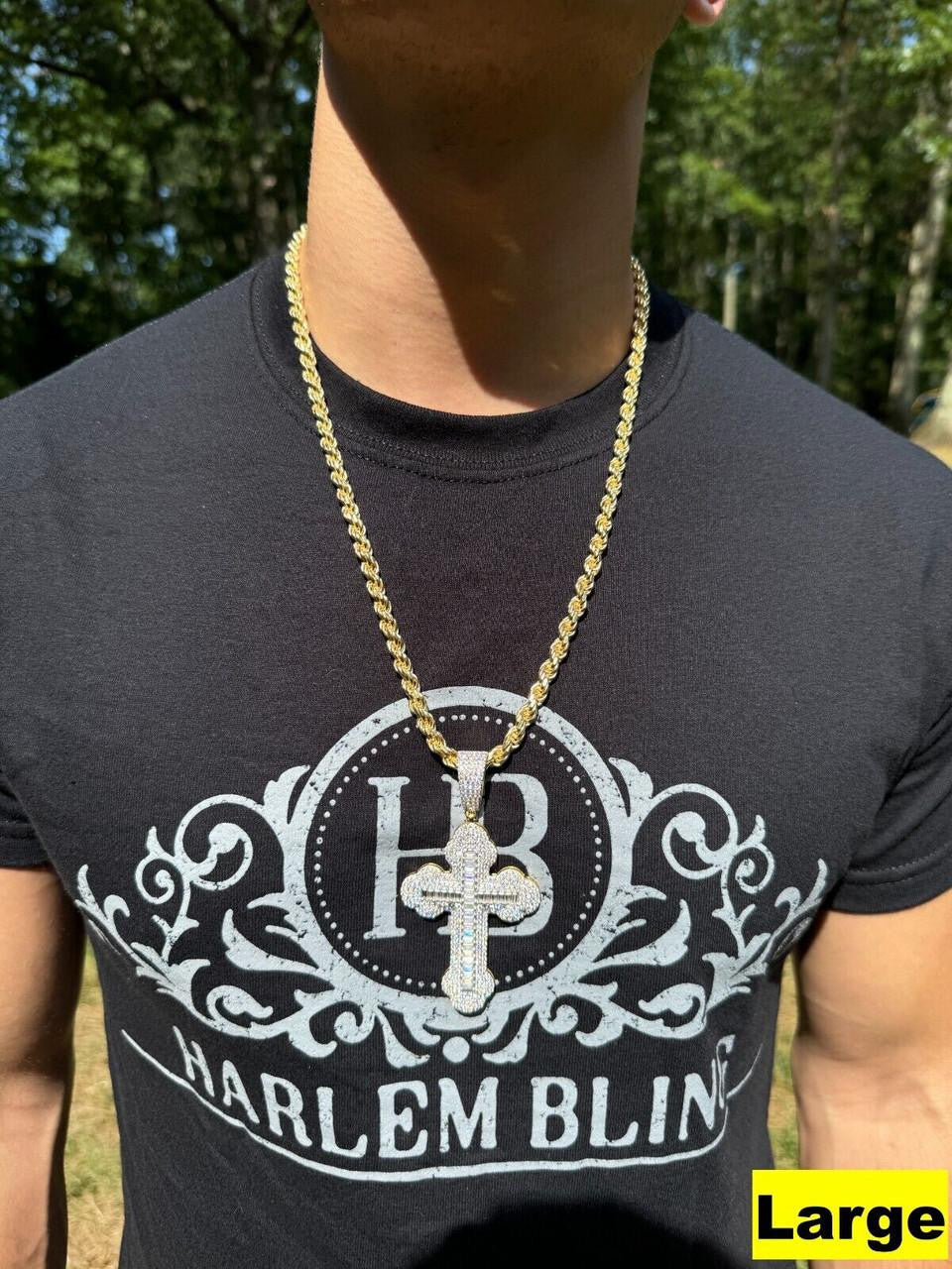 Moissanite Baguette Gothic Iced Out Cross Pendant | 14k Gold Vermeil 925 Silver