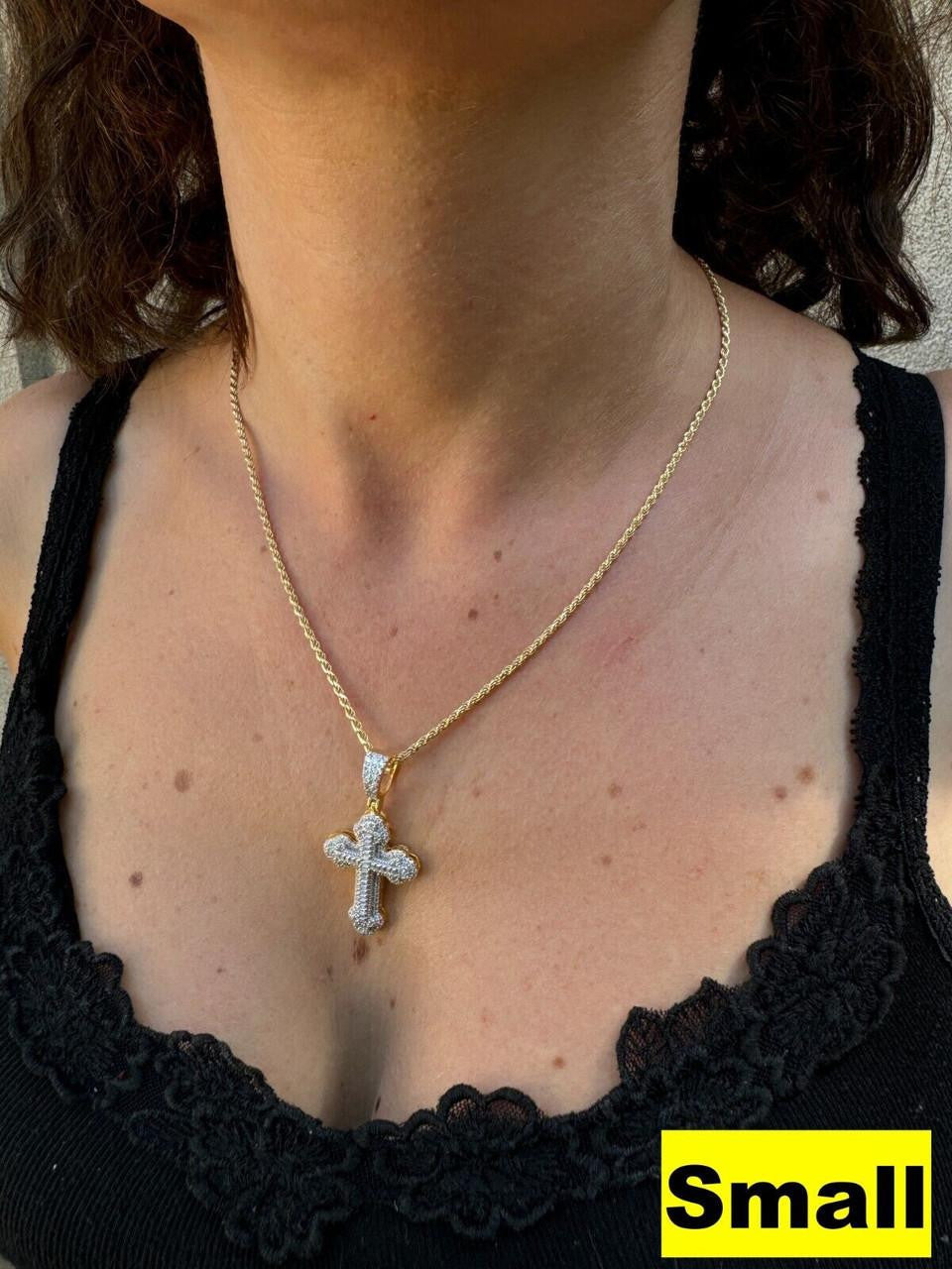 Moissanite Baguette Gothic Iced Out Cross Pendant | 14k Gold Vermeil 925 Silver