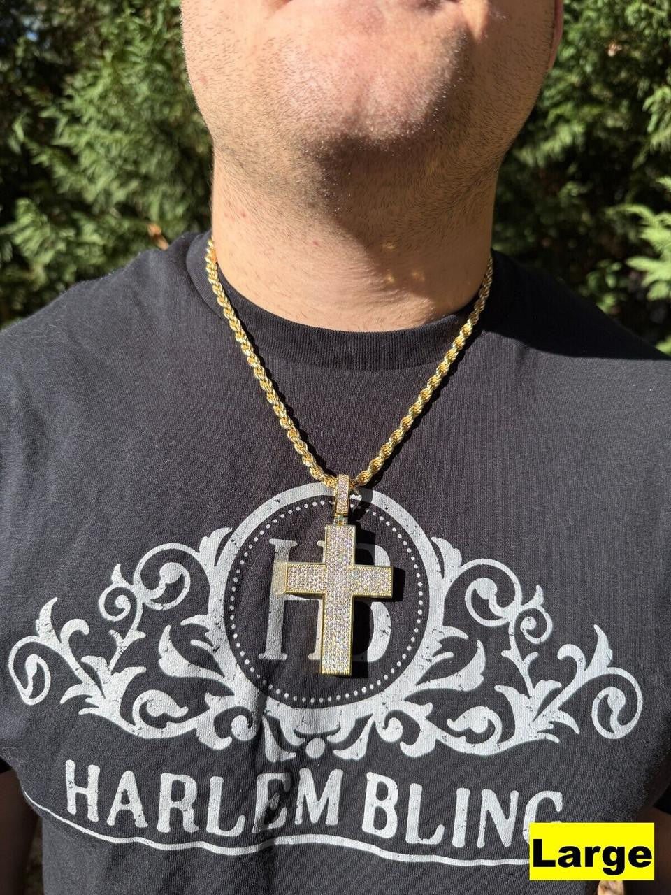 Moissanite Boss From All Sides 3D Iced Out Cross Pendant | 14k Gold Vermeil 925 Silver