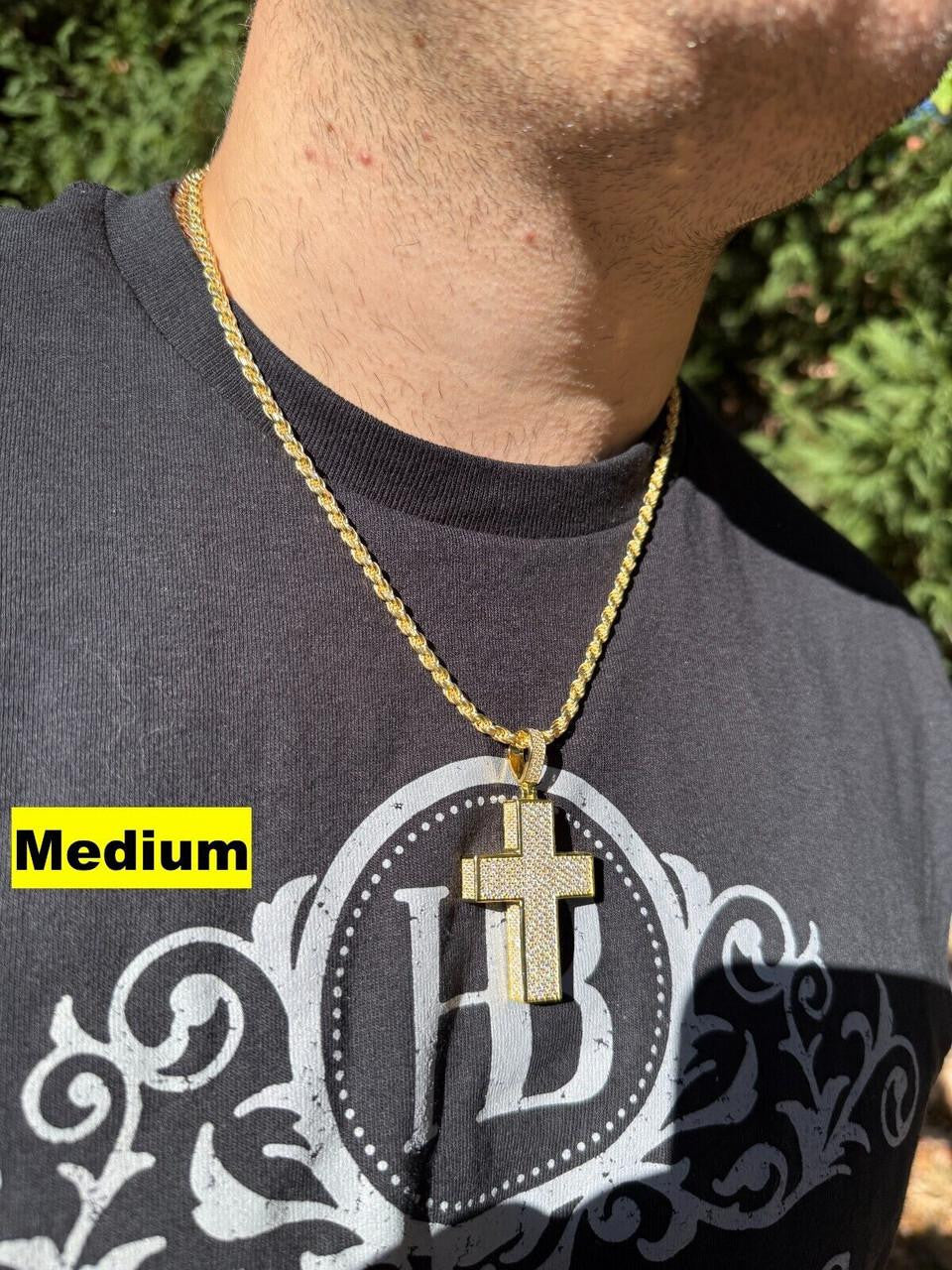 Moissanite Boss From All Sides 3D Iced Out Cross Pendant | 14k Gold Vermeil 925 Silver