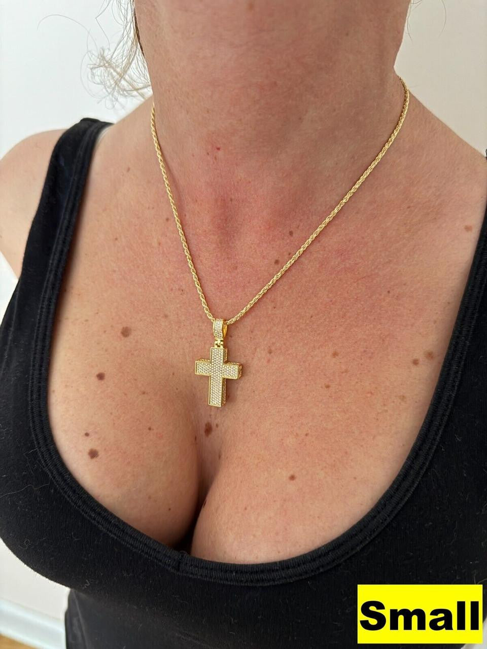 Moissanite Boss From All Sides 3D Iced Out Cross Pendant | 14k Gold Vermeil 925 Silver