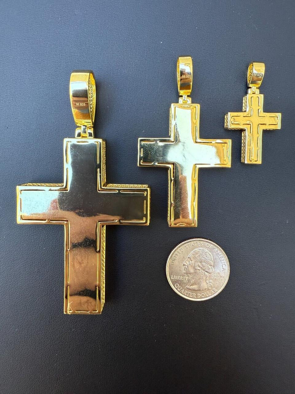Moissanite Boss From All Sides 3D Iced Out Cross Pendant | 14k Gold Vermeil 925 Silver