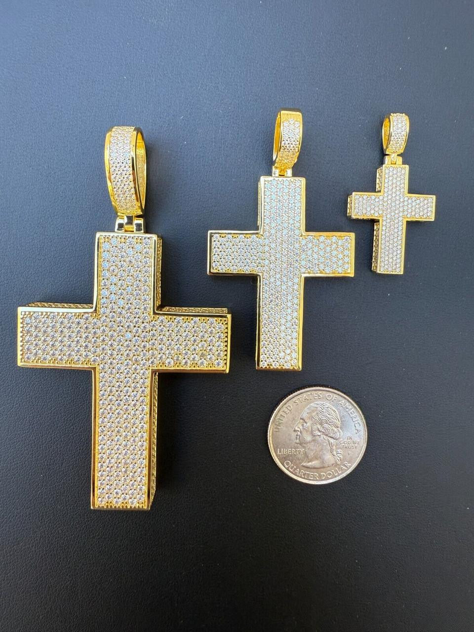 Moissanite Boss From All Sides 3D Iced Out Cross Pendant | 14k Gold Vermeil 925 Silver