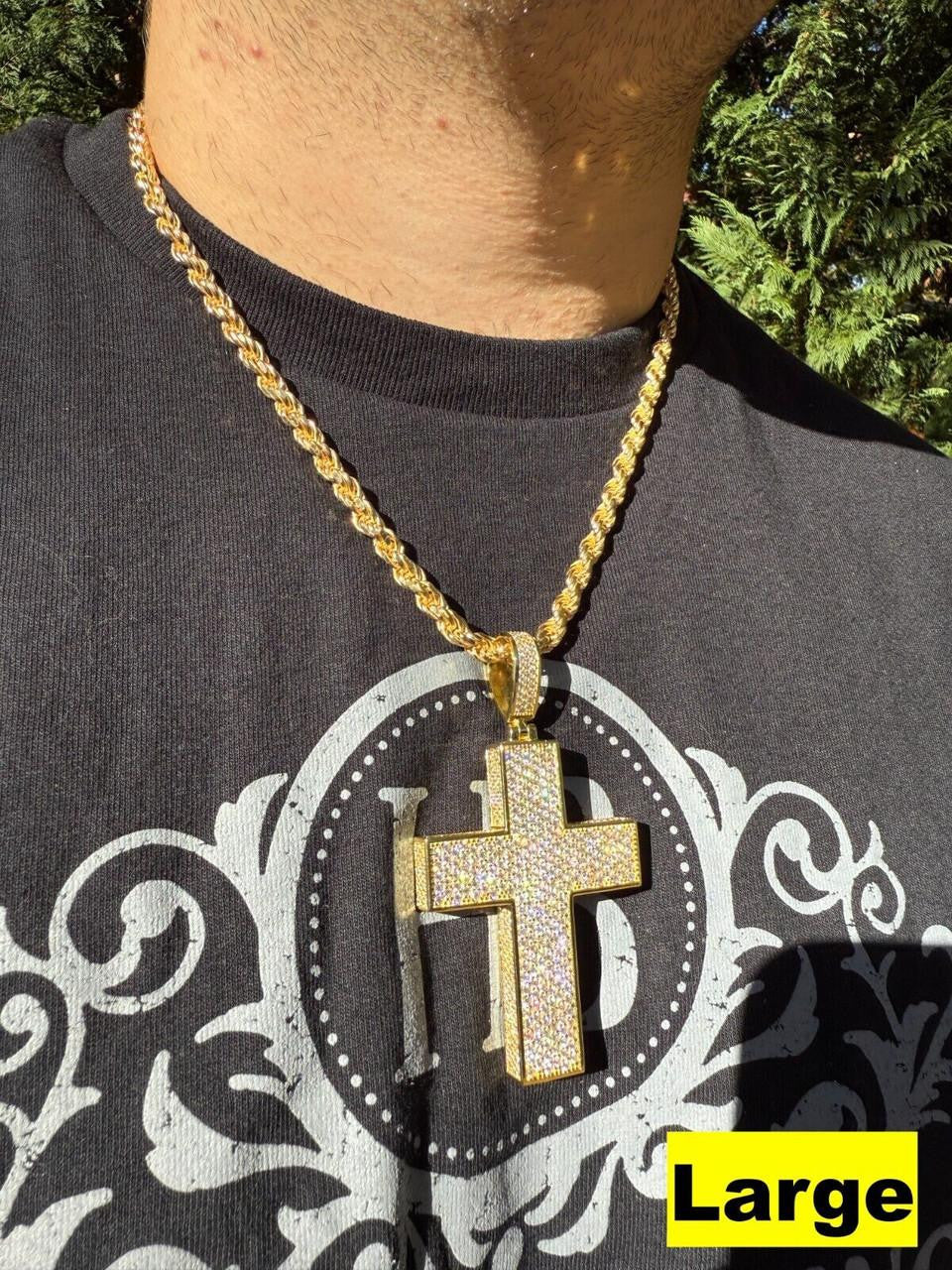Moissanite Boss From All Sides 3D Iced Out Cross Pendant | 14k Gold Vermeil 925 Silver