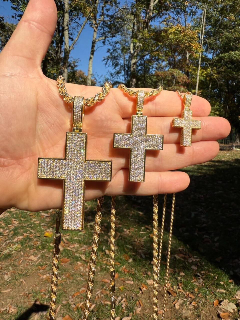 Moissanite Boss From All Sides 3D Iced Out Cross Pendant | 14k Gold Vermeil 925 Silver