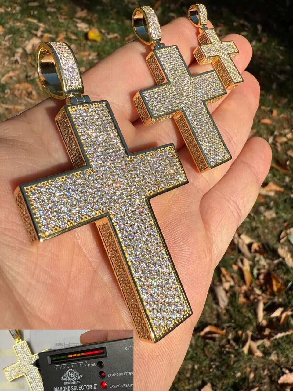 Moissanite Boss From All Sides 3D Iced Out Cross Pendant | 14k Gold Vermeil 925 Silver