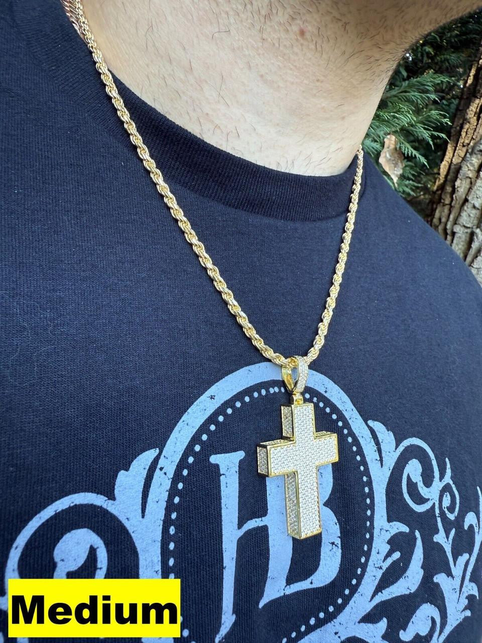 Moissanite Boss From All Sides 3D Iced Out Cross Pendant | 14k Gold Vermeil 925 Silver