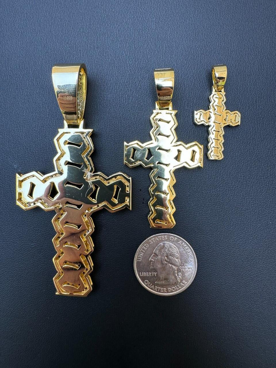 Moissanite Miami Cuban Prong Set Cross Pendant | 14k Gold Vermeil 925 Silver