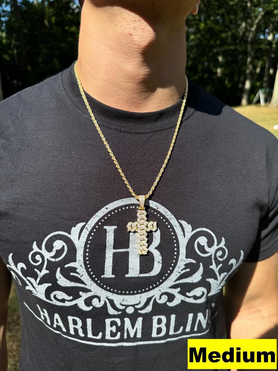 Moissanite Miami Cuban Prong Set Cross Pendant | 14k Gold Vermeil 925 Silver