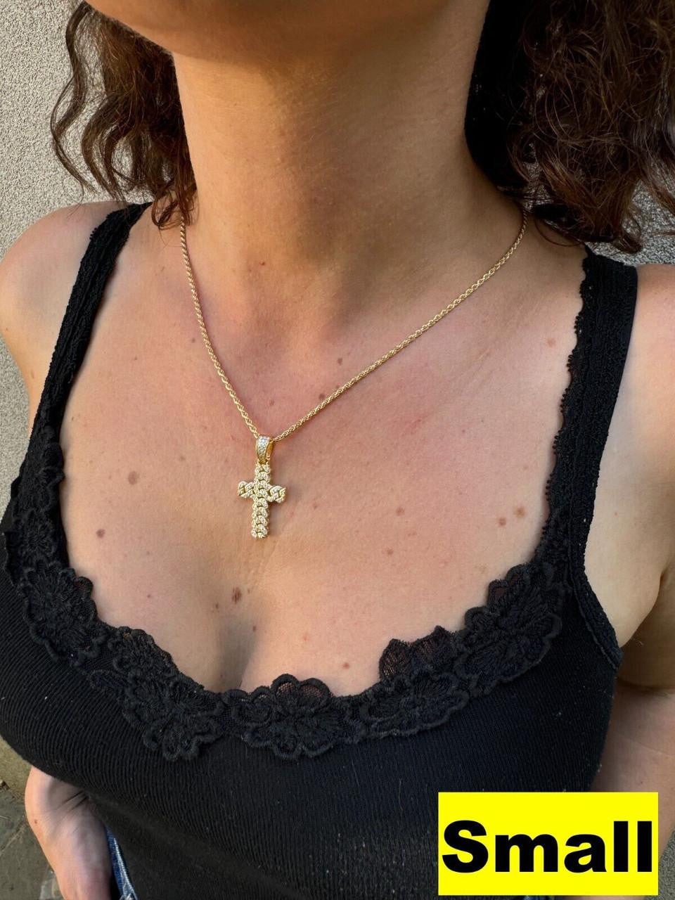 Moissanite Miami Cuban Prong Set Cross Pendant | 14k Gold Vermeil 925 Silver