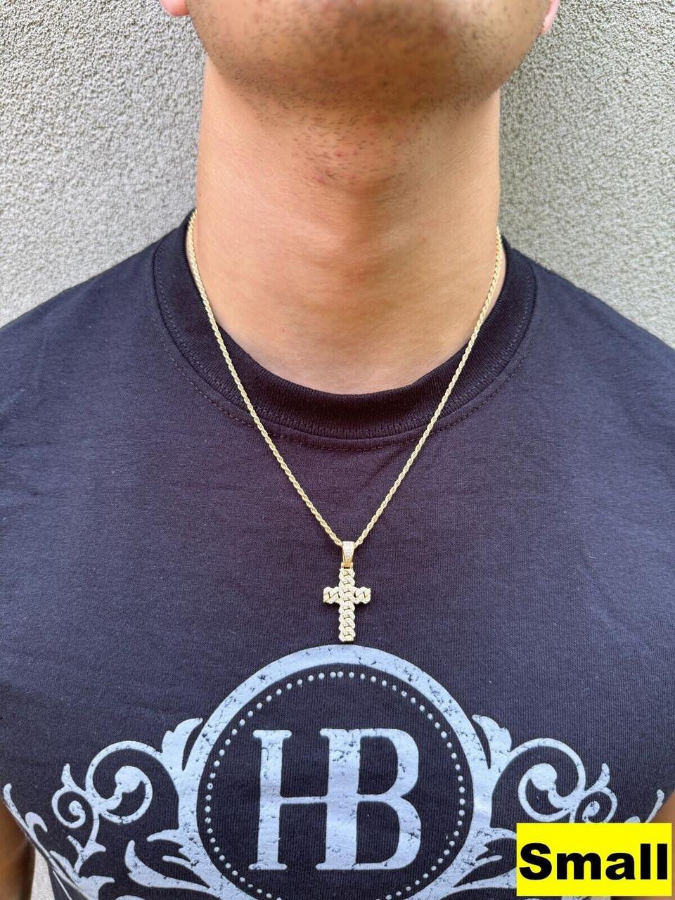 Moissanite Miami Cuban Prong Set Cross Pendant | 14k Gold Vermeil 925 Silver
