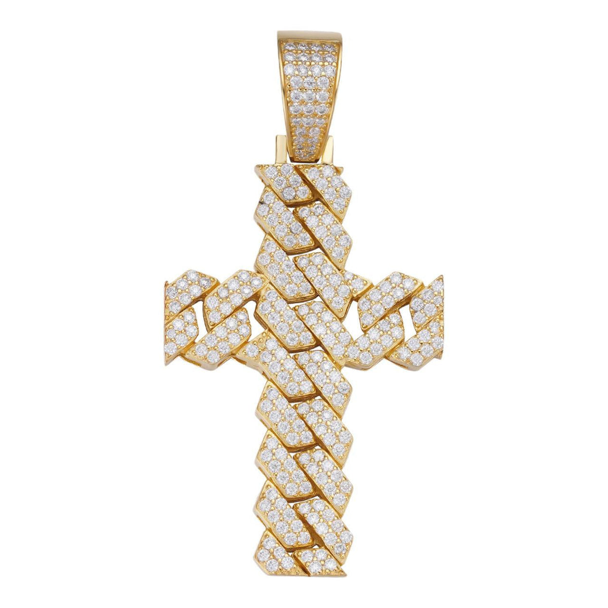 Moissanite Miami Cuban Prong Set Cross Pendant | 14k Gold Vermeil 925 Silver